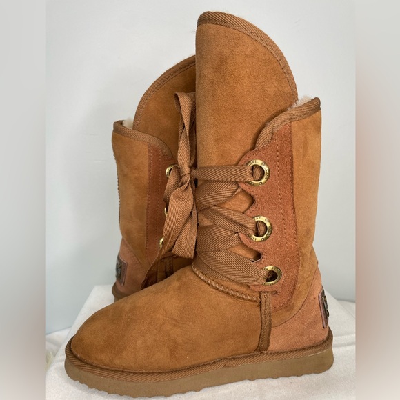 Australia Luxe Collective Tan Bedouin Tall Lace-up Boots Shearling - Picture 5 of 11